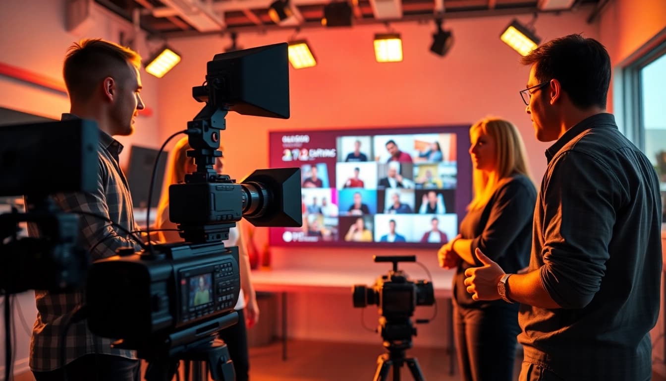 Capture of a video production team collaborating on a project in a studio, highlighting the artistry and tools of Video Production.