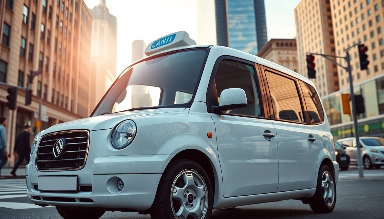 Minicabs parked in a bustling city, emphasizing comfort and reliability.