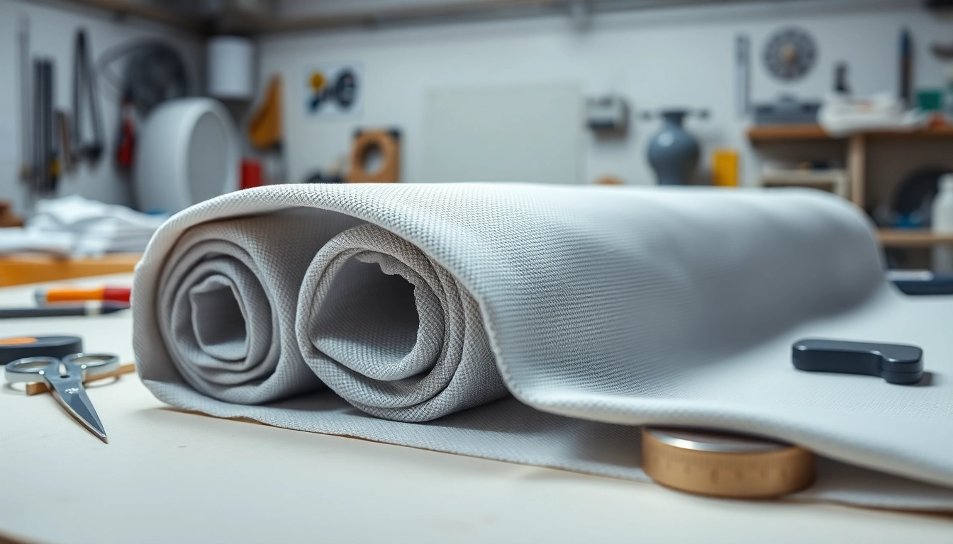 View of 1708 fiberglass cloth highlighting its texture and features in a workshop setting.