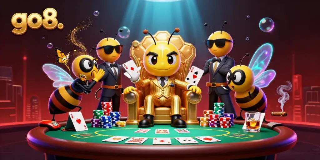Engage in thrilling gameplay with go8., featuring a buzzing bee mob boss in a vibrant casino universe.