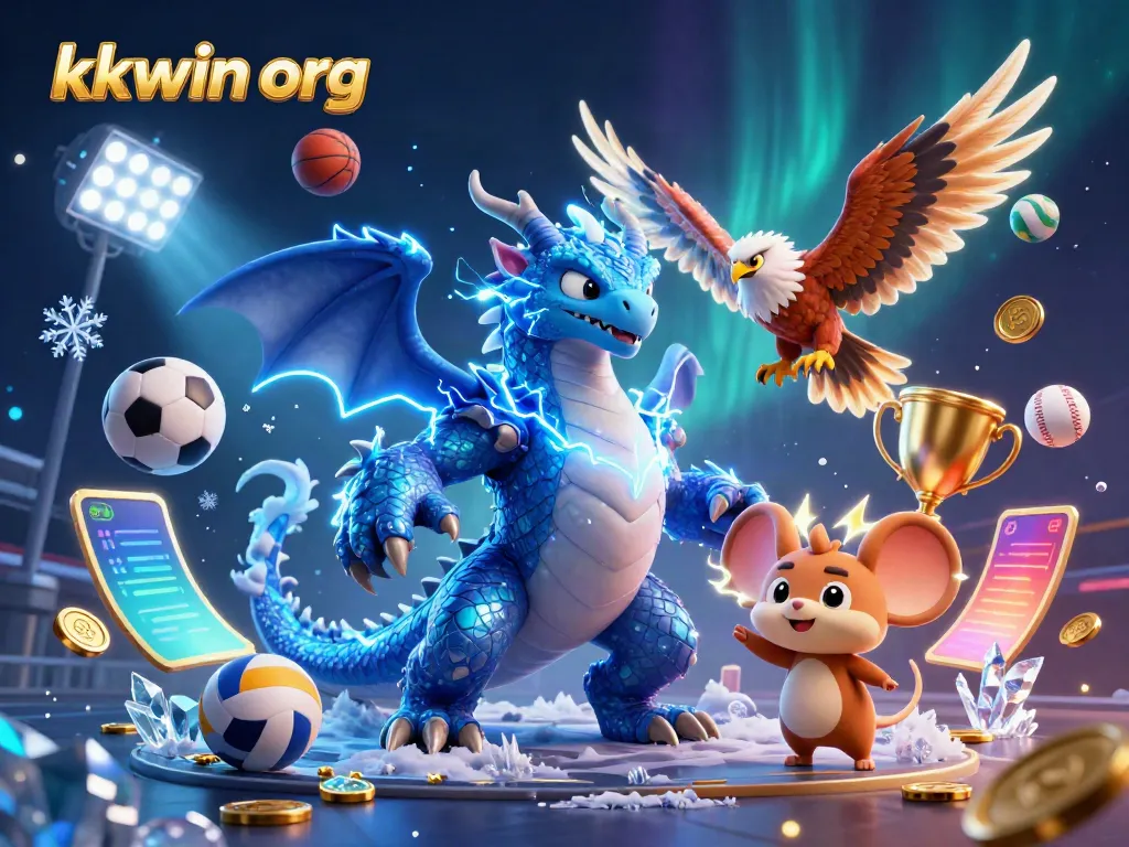 Bet on kkwin org with a stunning 3D dragon and dynamic sports elements in an electrifying scene.