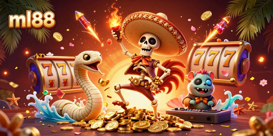 Spin and win with ml88 as a mariachi rooster and friends celebrate over riches.