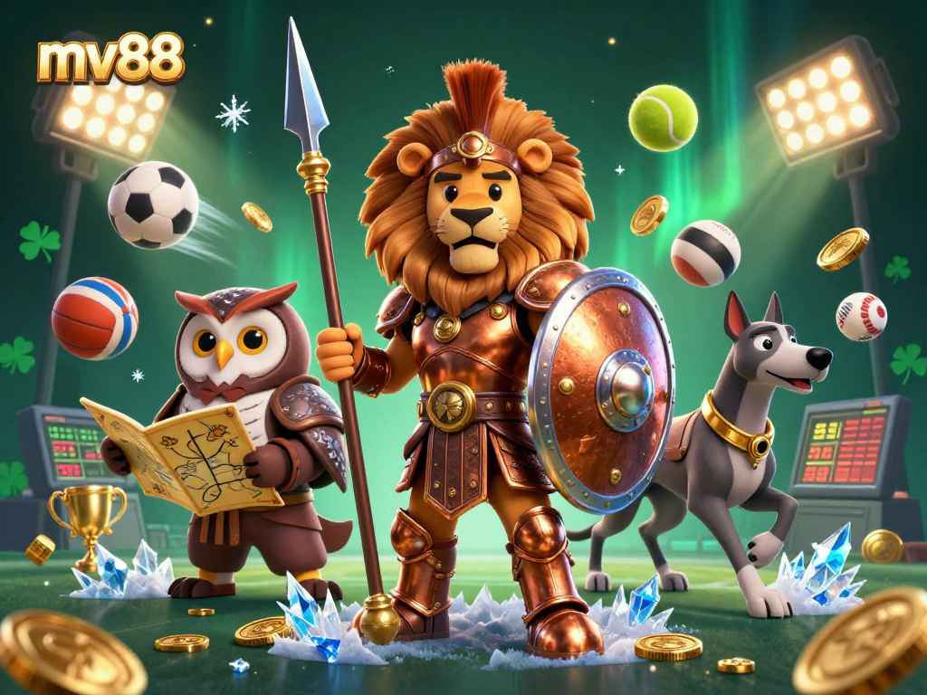 Experience thrilling gameplay at mv88 with a vibrant 3D casino illustration showcasing energetic characters and dynamic elements.
