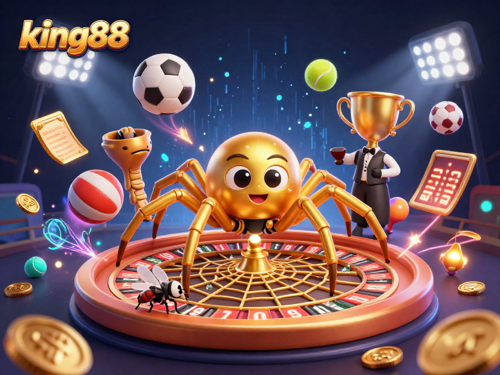 Experience thrilling betting action with king88 as a golden spider spins a roulette web.