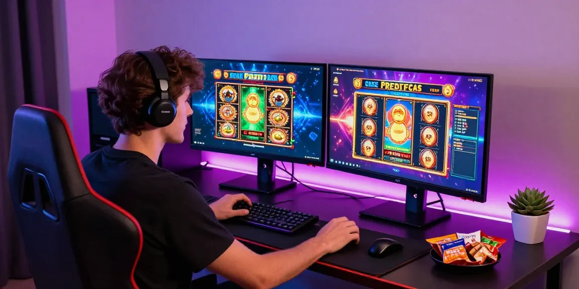 Engaging online casino environment showcasing a young player using casinos that accept credit cards, with colorful screens and modern gaming setup.