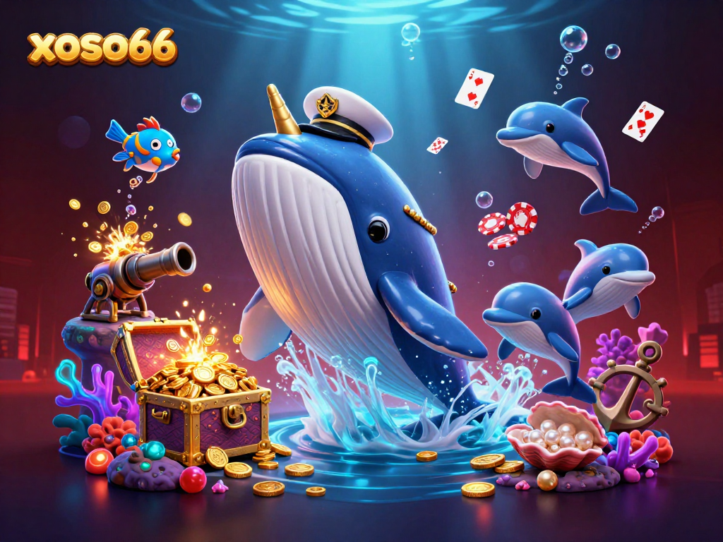 xoso66 players winning in vibrant casino-themed underwater scene filled with treasure and excitement