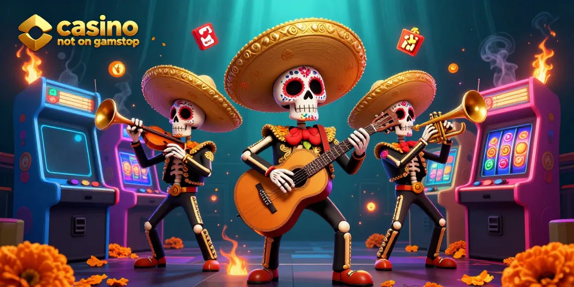 Experience the excitement of playing at a casino not on gamstop with vibrant mariachi characters and dynamic gaming elements.