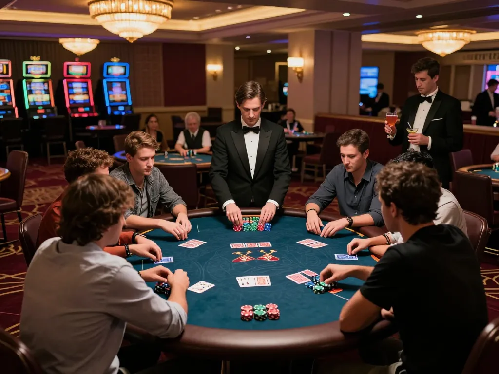 NOHU poker game scene showcasing players strategizing and engaging at upscale casino tables