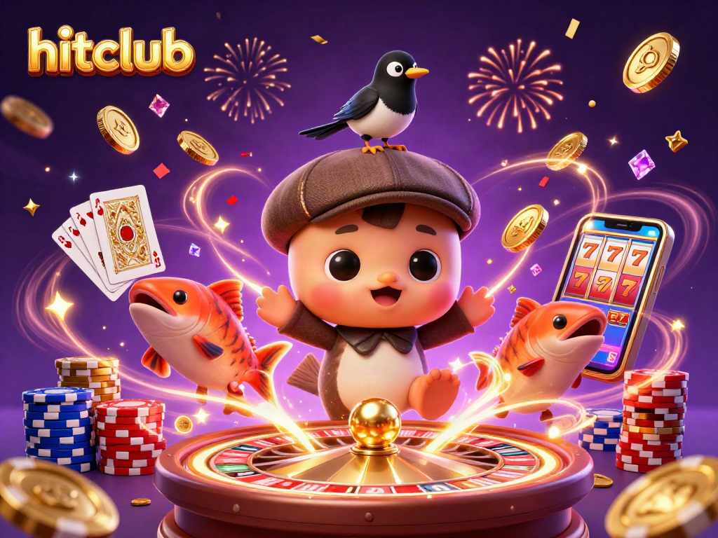 Hitclub showcases an exciting casino scene with Nessie, coins, and poker elements.