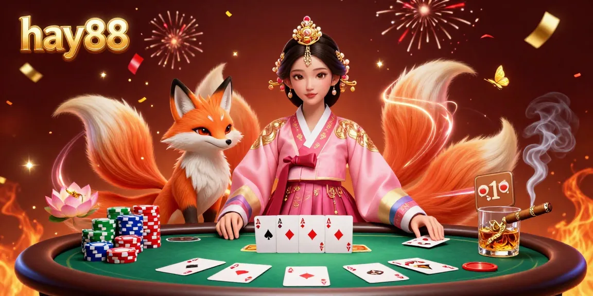 Experience the excitement at hay88 with an Asian-themed digital illustration showcasing poker action and vibrant celebrations.