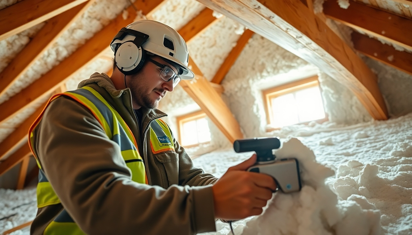 Technician performing open cell spray foam removal in a bright, organized attic.