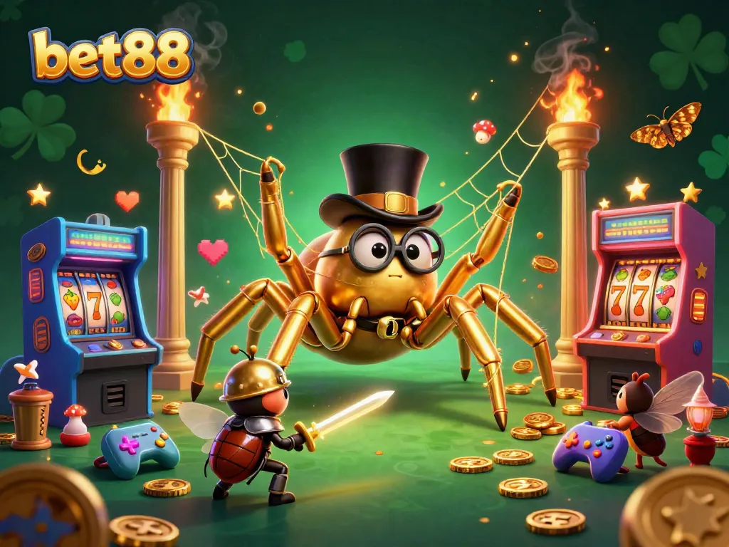 Experience excitement with bet88 as golden tarantula and knight embark on a casino adventure.