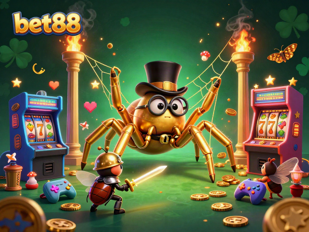 Experience excitement with bet88 as golden tarantula and knight embark on a casino adventure.