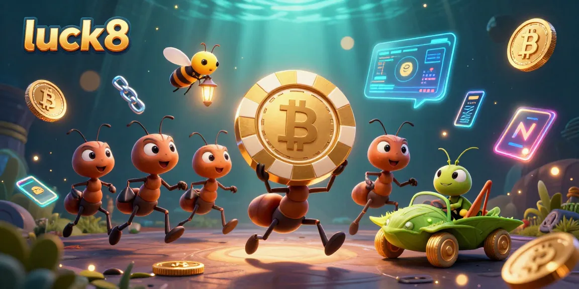 Experience thrilling victories at luck8 with a heist theme featuring cartoon ants and dazzling glowing coins.