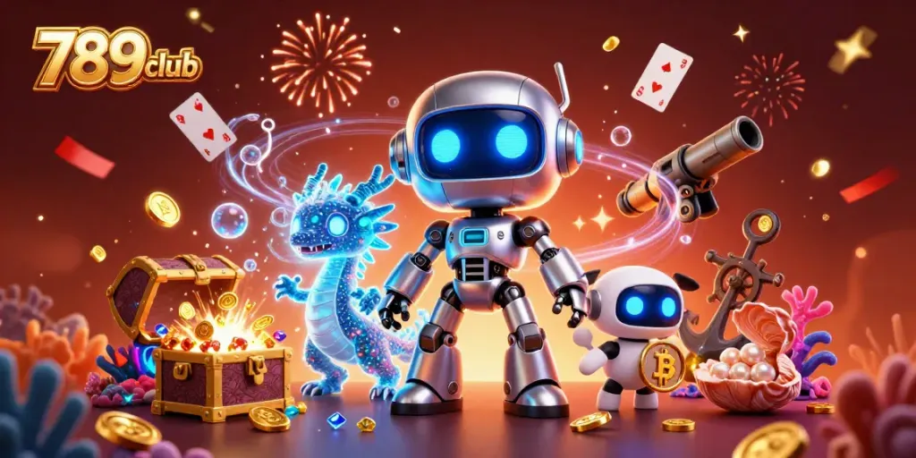 Experience thrilling gameplay at 789club with a captivating 3D casino illustration featuring vibrant characters.