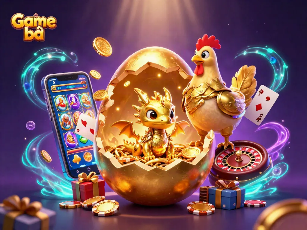 Experience the excitement of Game bài with vibrant 3D illustration featuring a golden dragon on poker chips.