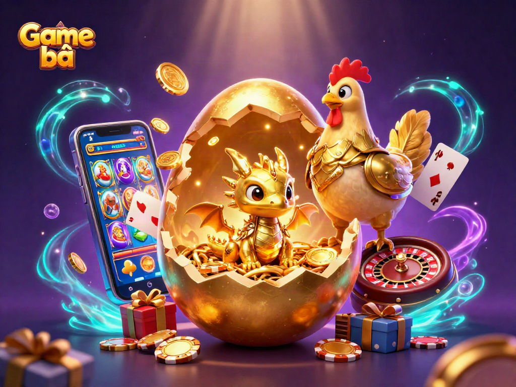 Experience the excitement of Game bài with vibrant 3D illustration featuring a golden dragon on poker chips.