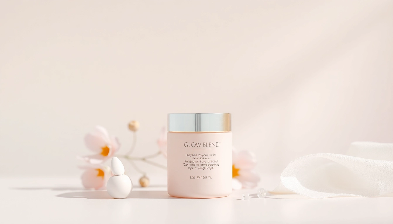 Apply Glow Blend for a luminous skin finish with elegant product presentation.