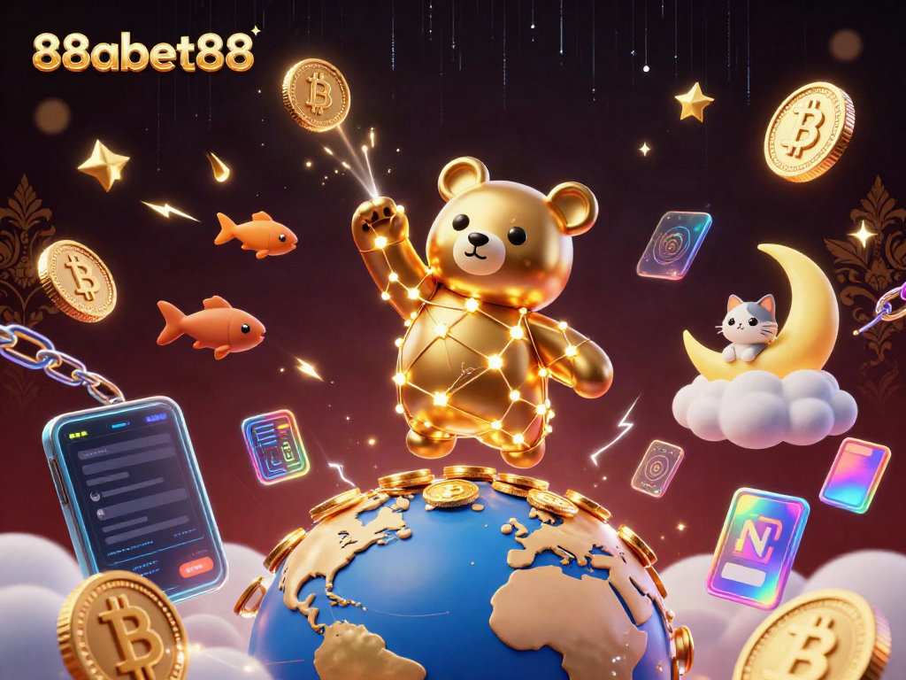 Engage in thrilling gaming with 88abet88 as the constellation bear scoops up coins enriched with crypto elements.