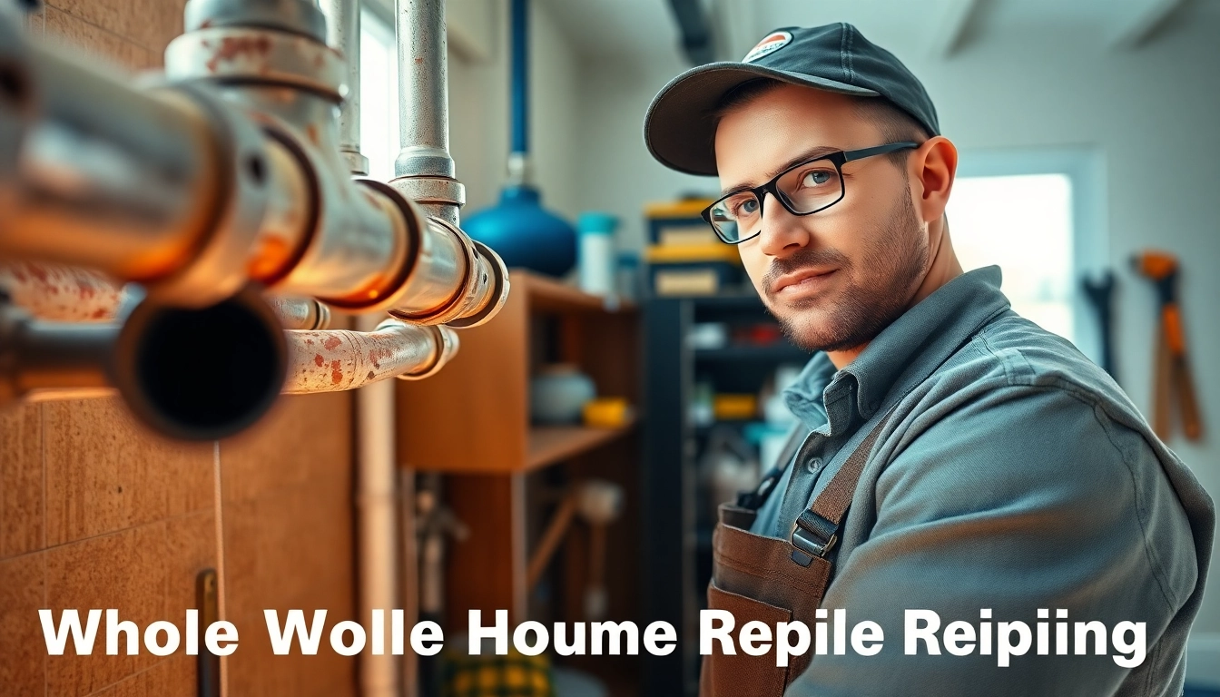 Plumbing professional demonstrating whole house repiping services Tampa in a home workshop.