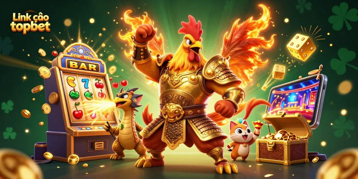 Spin and win at Link vào topbet with a dynamic casino scene featuring colorful characters and jackpot elements.