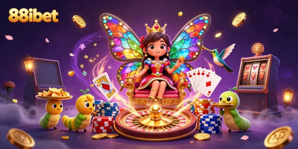Experience the vibrant energy of 88ibet with a magical casino scene filled with whimsical characters and rich game elements.
