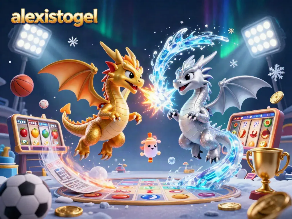 Experience the excitement of alexistogel with dragons and slot reels in a vibrant gambling scene.