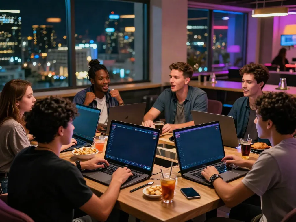 Exciting online betting at https://lu88.vote/ with friends enjoying live sports in a vibrant lounge.