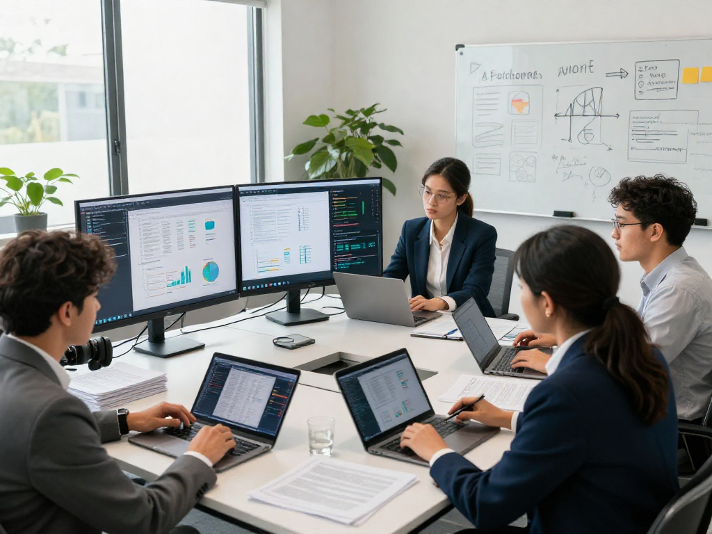 Team analyzing document fraud detection strategies in a modern office, showcasing technology and collaboration.