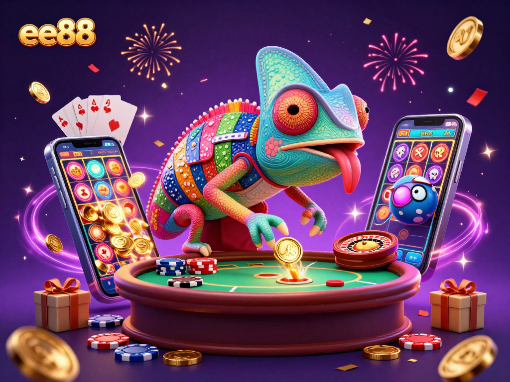 Experience thrilling casino action at ee88 with colorful games, golden coins, and vibrant celebrations.