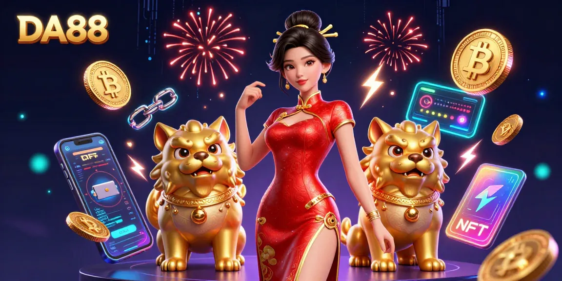 Engage with DA88 slots scene featuring an Asian woman in a festive environment with coins and fireworks.