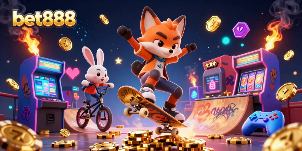 Engage in thrilling gameplay at bet888 with lively 3D characters amid a vibrant casino scene.