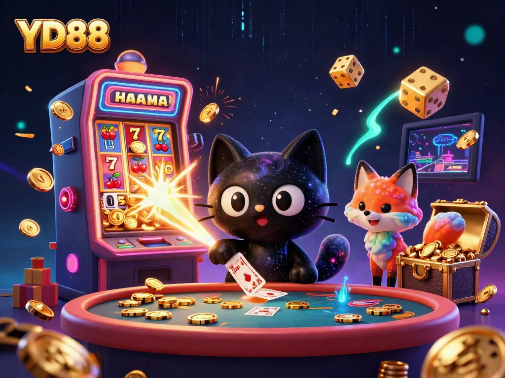 Play slot games and win jackpots at YD88 with vibrant casino characters and dynamic play elements.