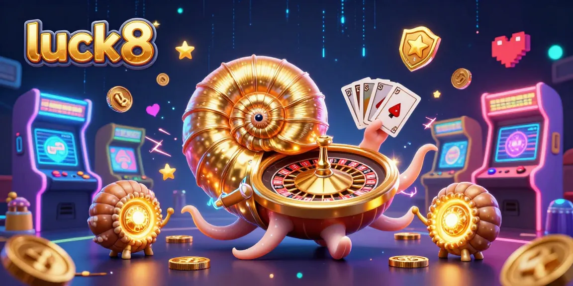Engage with luck8 in this vibrant 3D casino scene featuring a nautilus roulette wheel.