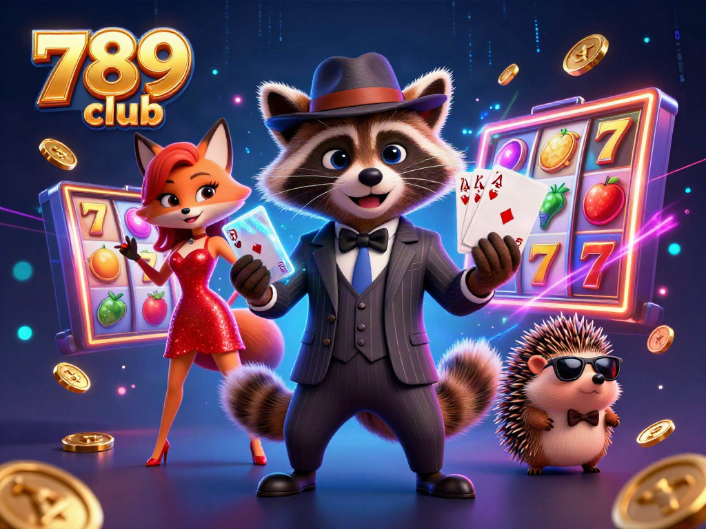 Join the fun at 789 club with a royal flush hand as the raccoon wins big in style.