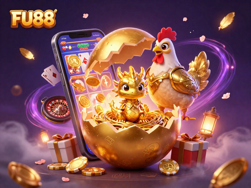 Experience thrilling online gaming action with FU88, featuring a golden dragon and poker chips!