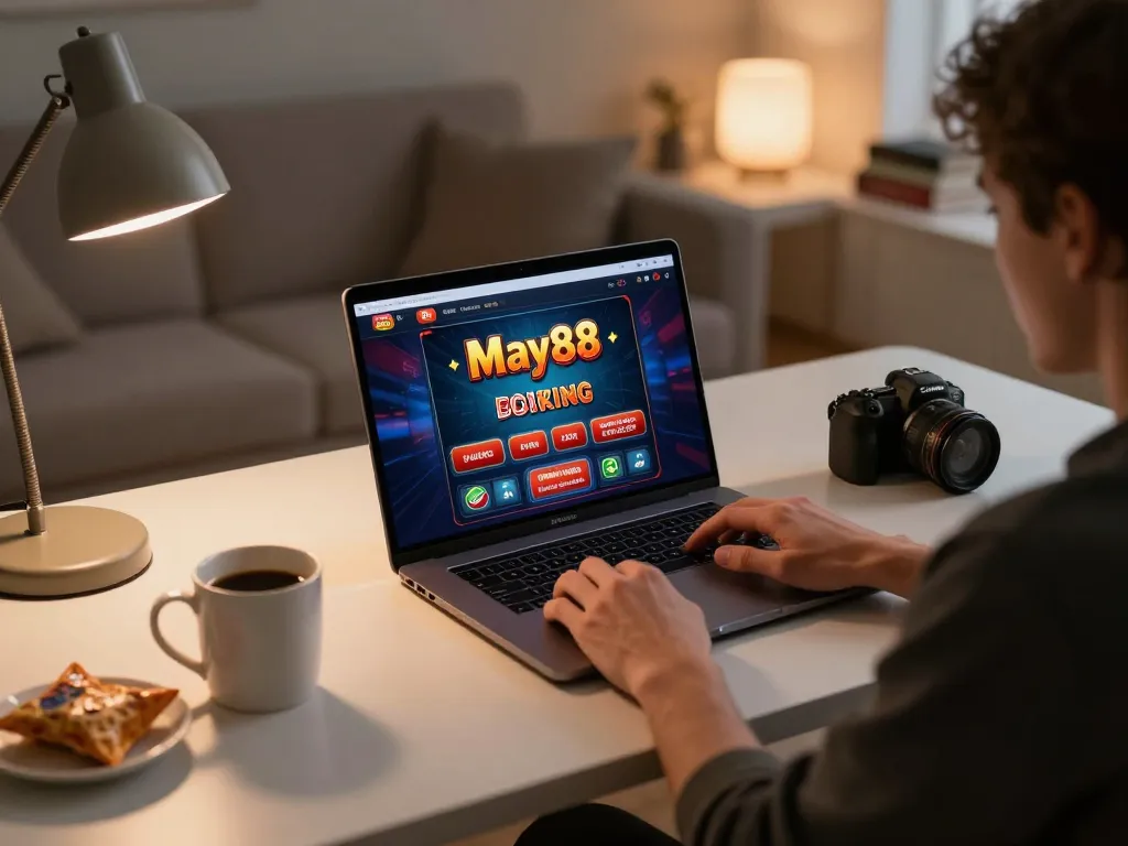 Person enjoying online gaming experience on May88sss at home, showcasing strategic gambling atmosphere.