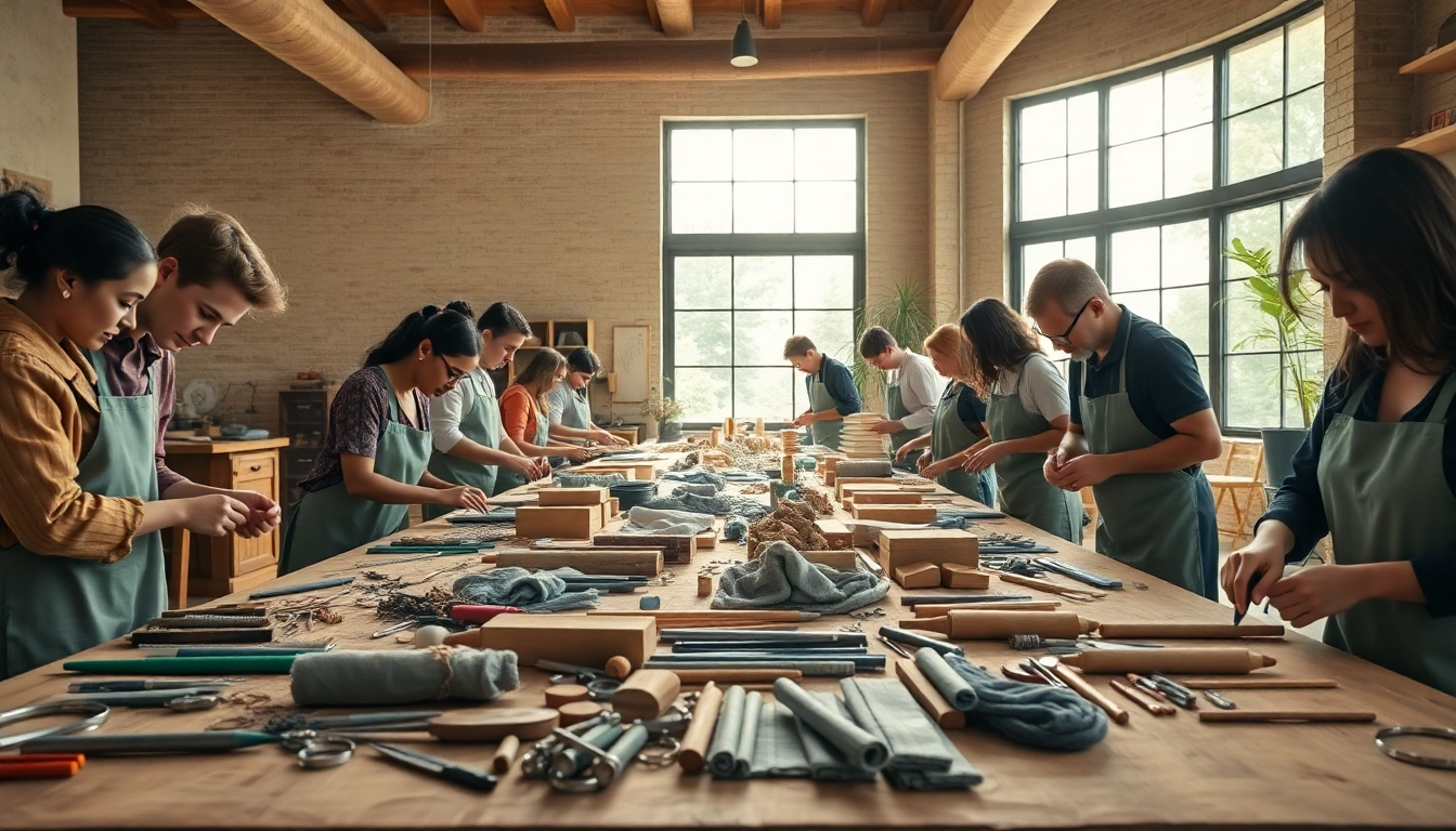 Engage in craft training programs with artisans in a modern workshop setting.