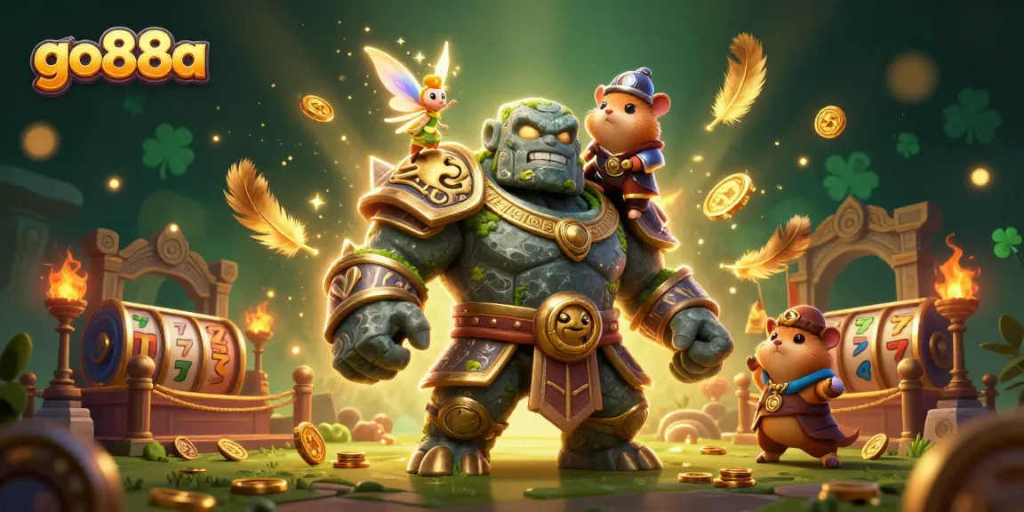 Engage in thrilling gameplay at go88a with a spellbound stone golem and magical fairy companions.