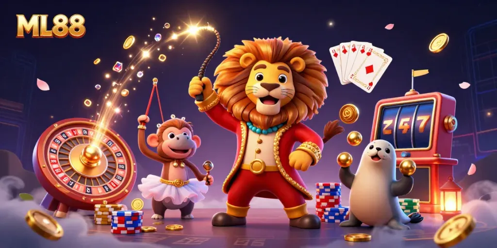 Experience thrilling gameplay at ML88 with vibrant casino elements and entertaining characters.