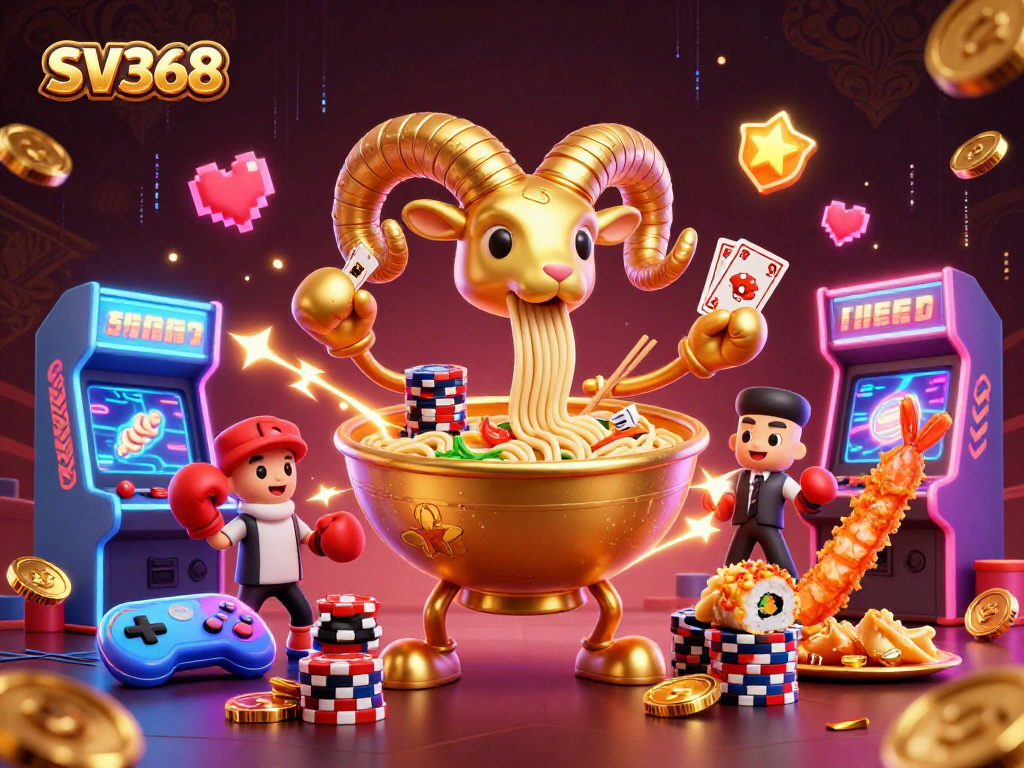SV368 showcases a vibrant 3D gambling scene with unique characters in a casino setting.