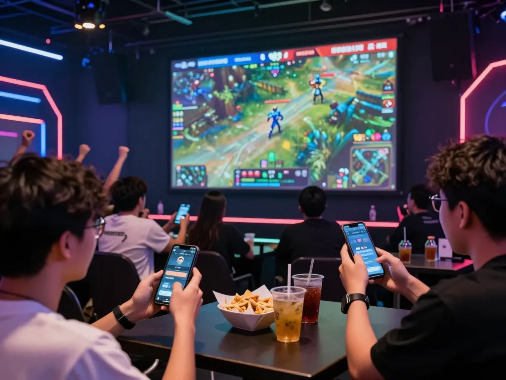 Fans engaged in TR88 esports betting during a live match, highlighting the excitement and atmosphere of competitive gambling.