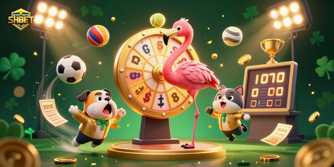 Experience SHBET with festive gaming elements and lively characters in a dynamic casino atmosphere.