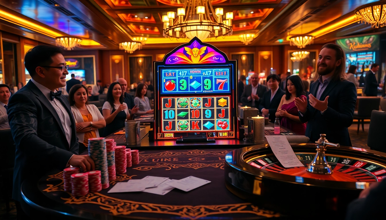 Kuwin slot machine capturing players' excitement at a luxury casino table.