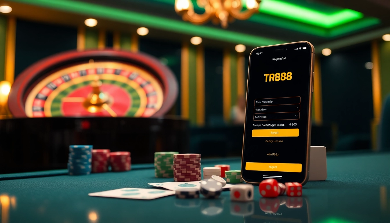 Engaging scene of đăng ký TR88 process on a mobile device, showcasing online gambling excitement.