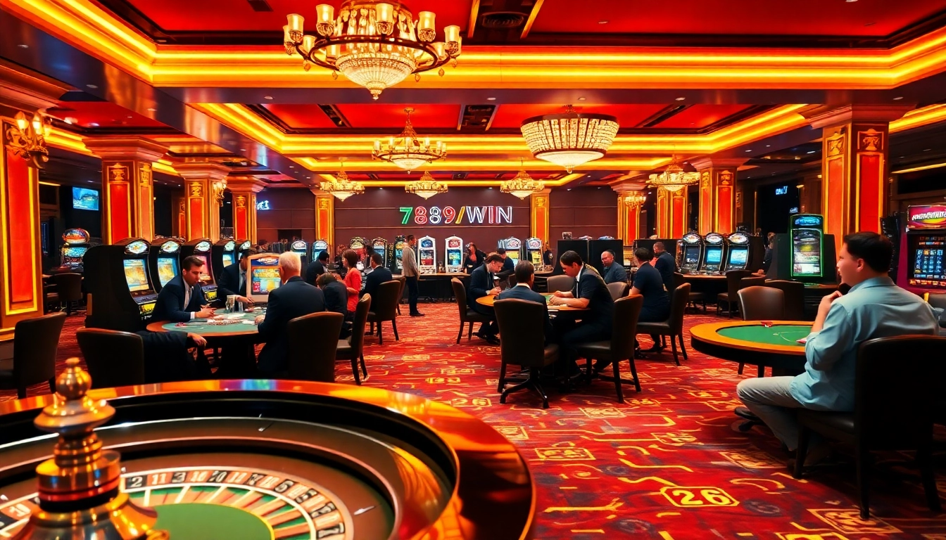 Players enjoying the thrilling atmosphere of 789win casino with vibrant gaming tables.