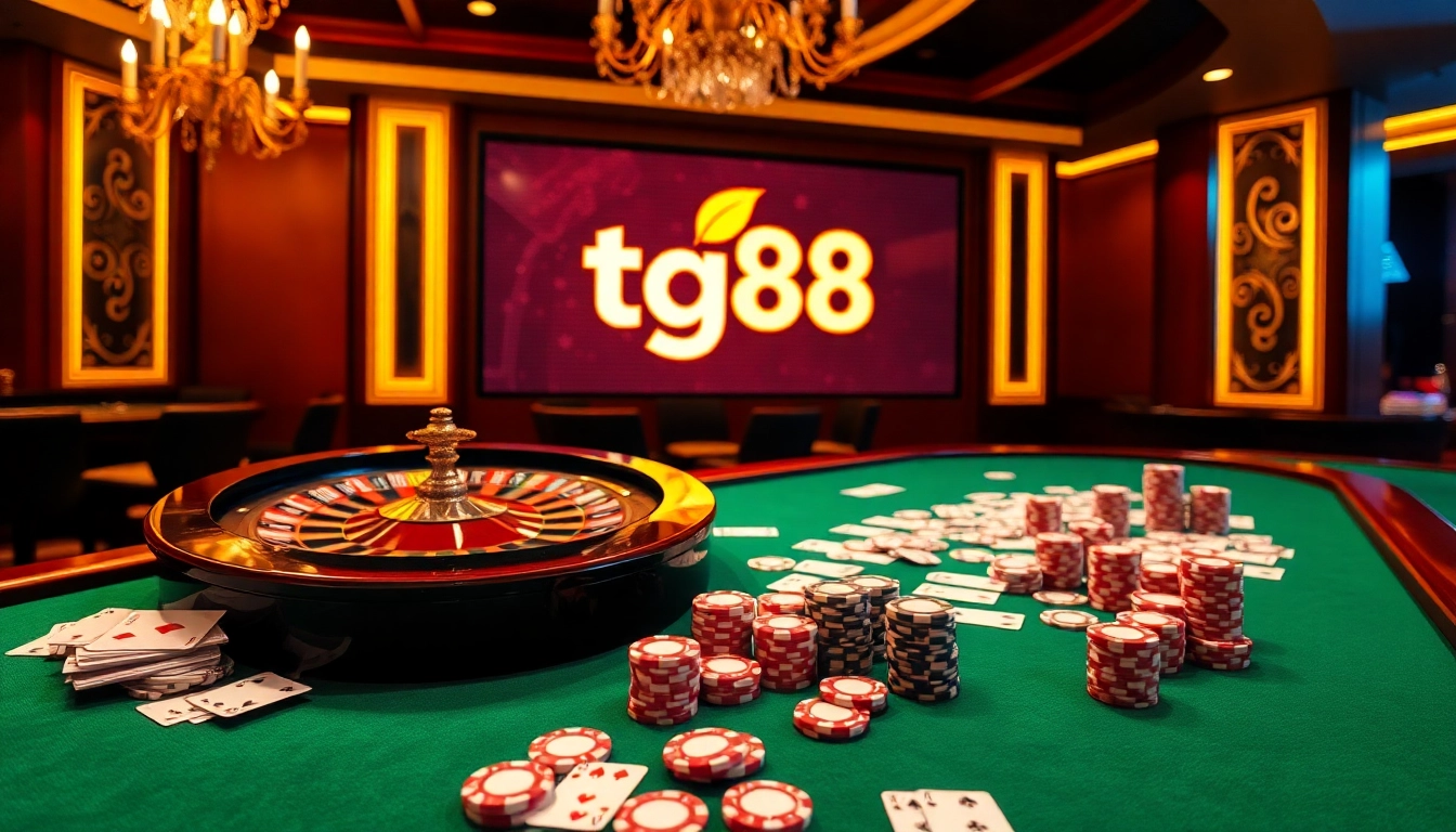 Experience the thrill of tg88 casino with vibrant gaming elements and a luxurious ambiance.