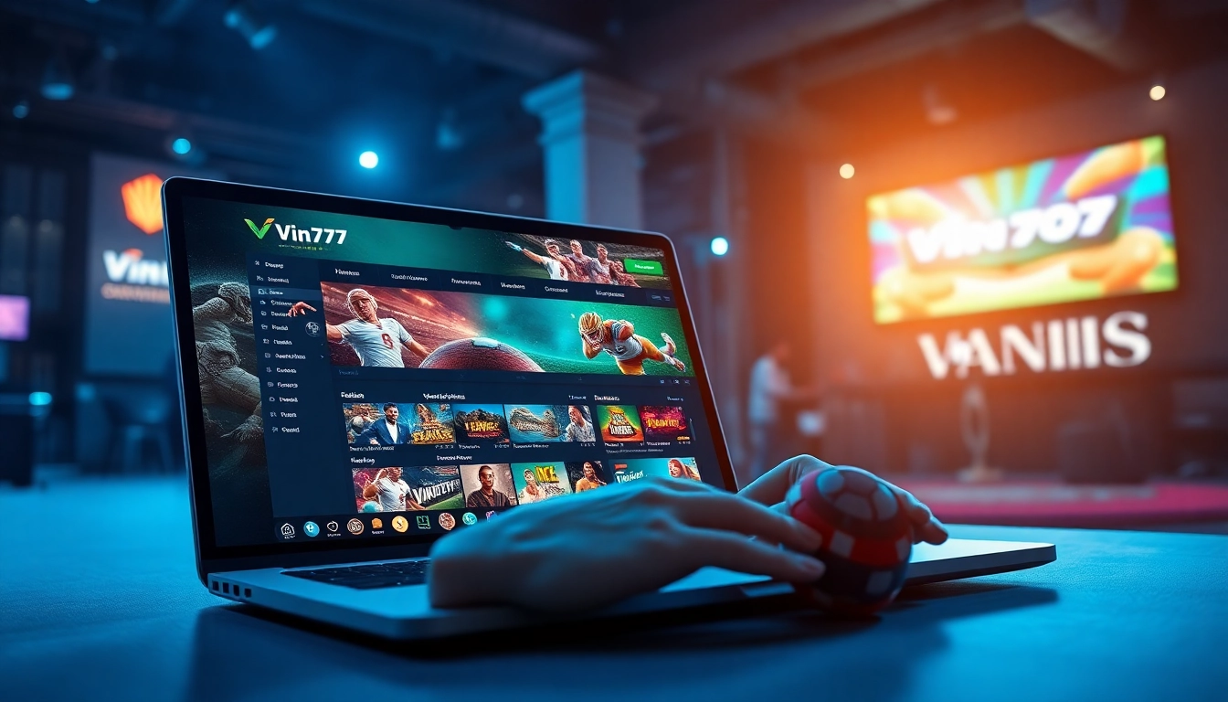 Engaging visual of a user interacting with the vin777.gb.net betting platform, showcasing its vibrant interface and diverse gaming options.
