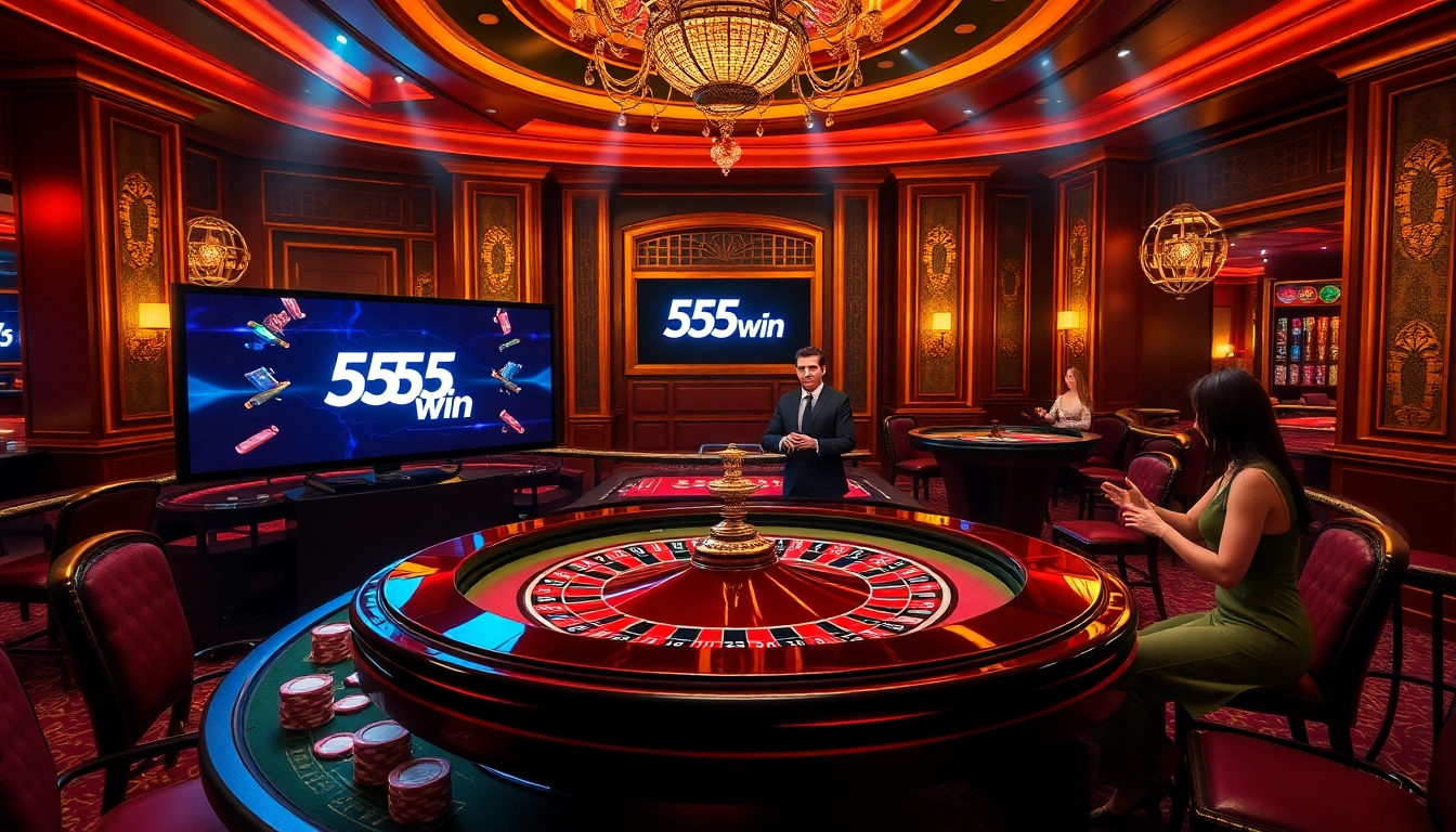 Players enjoying a thrilling roulette game at 555win's luxurious casino setup.