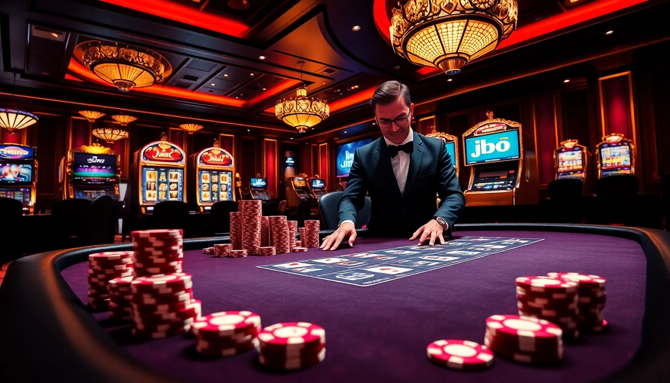 Engaging casino atmosphere showcasing jbo with vibrant gambling elements and vibrant excitement.